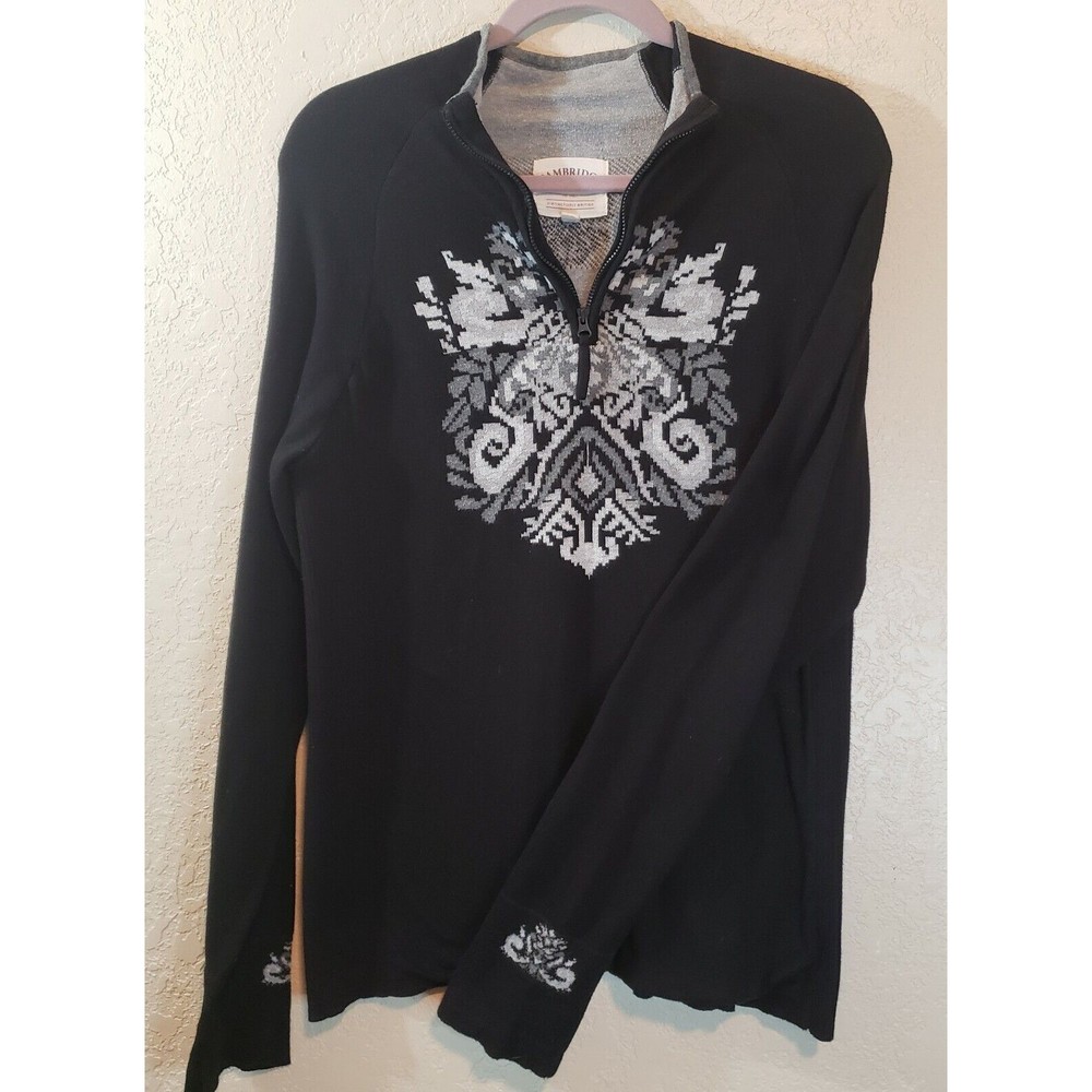 Black Zip-Neck Sweater with Gray Pattern